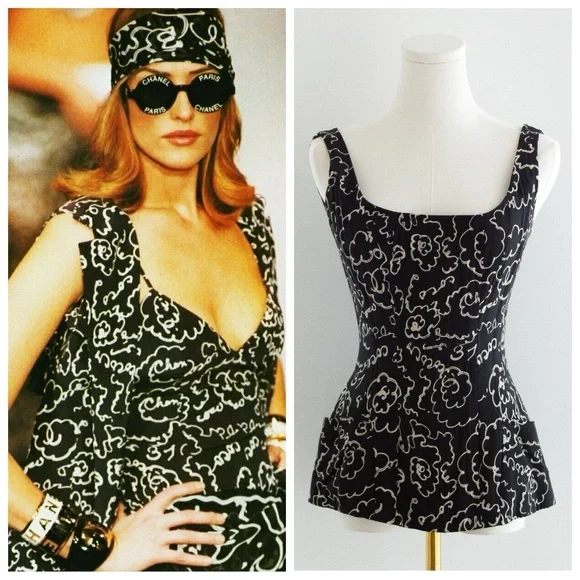 CHANEL | Tops | Chanel Ss 993 Vintage Black Cream Camellia